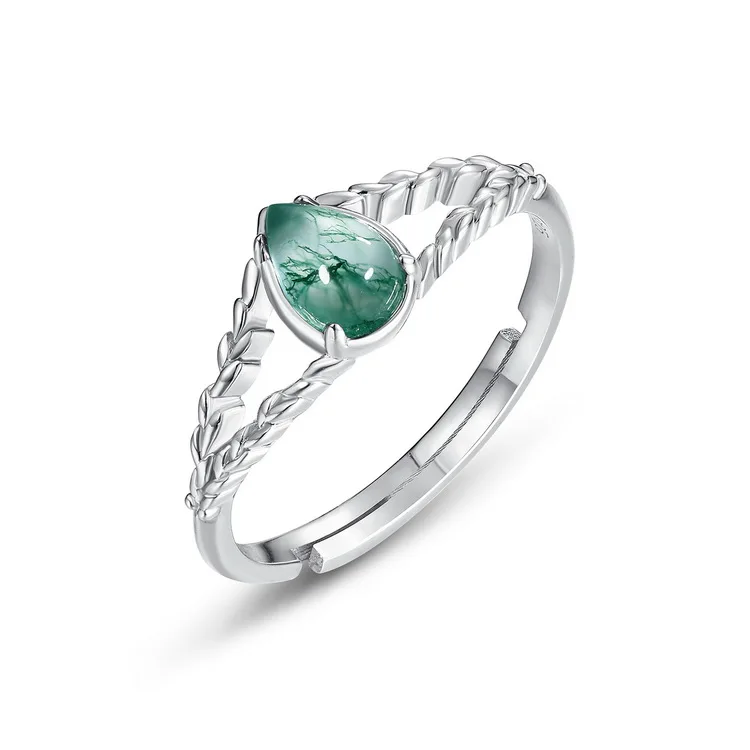 Women Fashionable Ring Jewelry 925 Sterling Silver Silver Moss Agate Ring Set