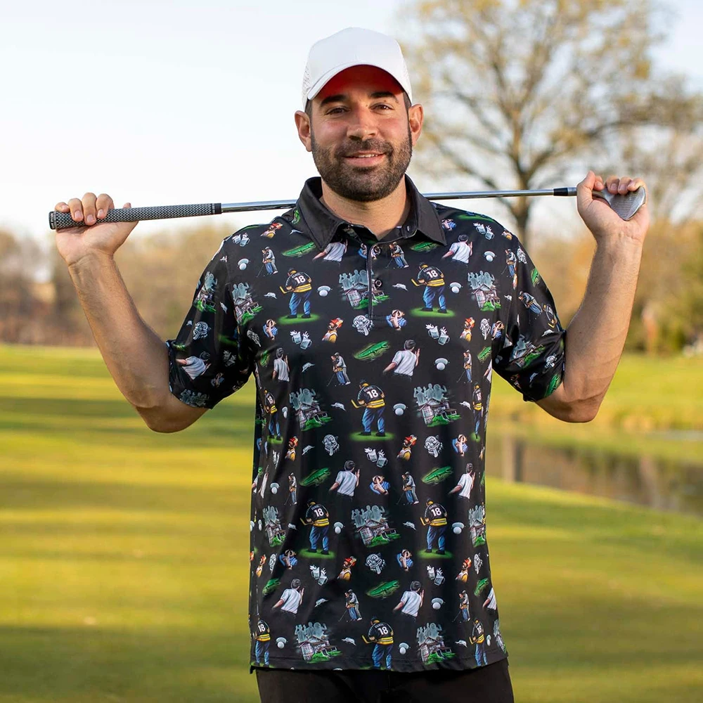 Yngling Custom logo Casual Luxury Stretch Men's Fashion Golf T-shirt Pattern Print Light Weight Breathable Polo Golf T-shirt