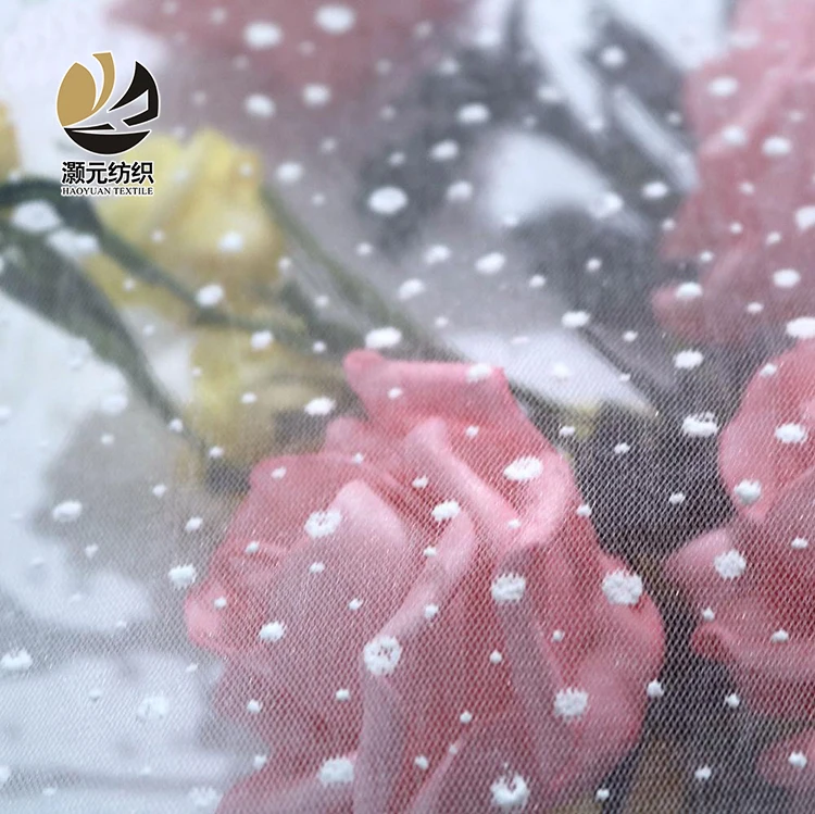 
Low Price Modern design Nylon 50GSM White Tulle Flocking Fabric For Wedding 