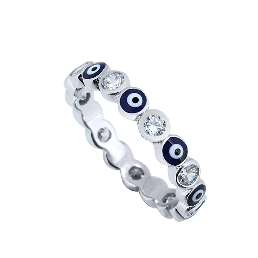 

Fashion hot sale enamel Evil eye ring 925 Sterling silver women jewelry with CZ CAR3029, Picture