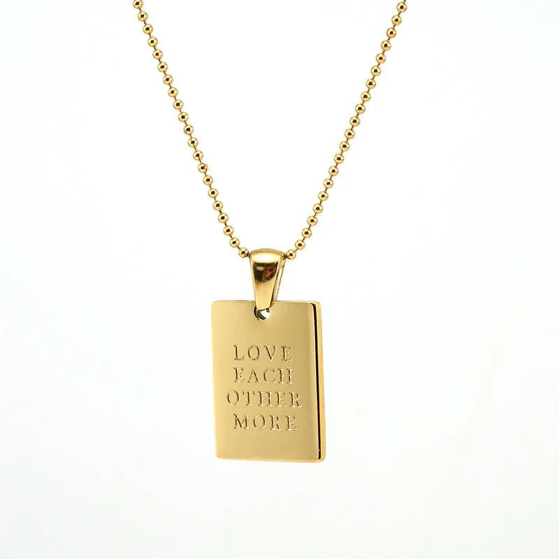 

Fashion 18K Gold Plated Stainless Steel English Proverb Rectangle Pendant Custom Love Letter Envelope Necklace Jewelry For Women