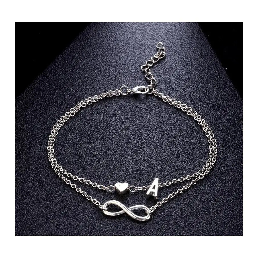 

Vintage 26 Letter Anklet Bracelets Female Initial Heart Infinity Charm Bohemian Friend Jewelry Gift Ankles Bangle For Women Girl