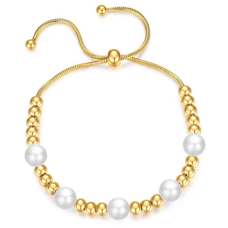 

Fashion hot sale ladies bracelets court ladies temperament round bead imitation pearl bracelet 18K gold titanium steel bracelet