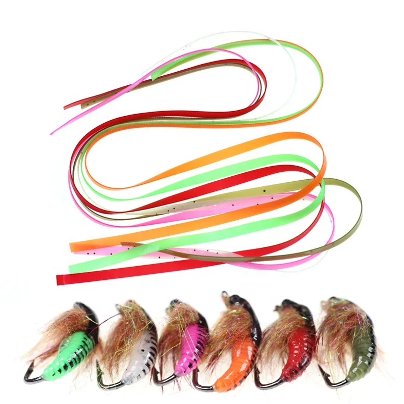 

3mmX30cm Caddis Fly Pupa Nymph Worm Body Wrap Skin Caddis Larvae / Czech Nymph Scud Lure Fly Tying Material, White, olive, caddis green, orange, red, pink