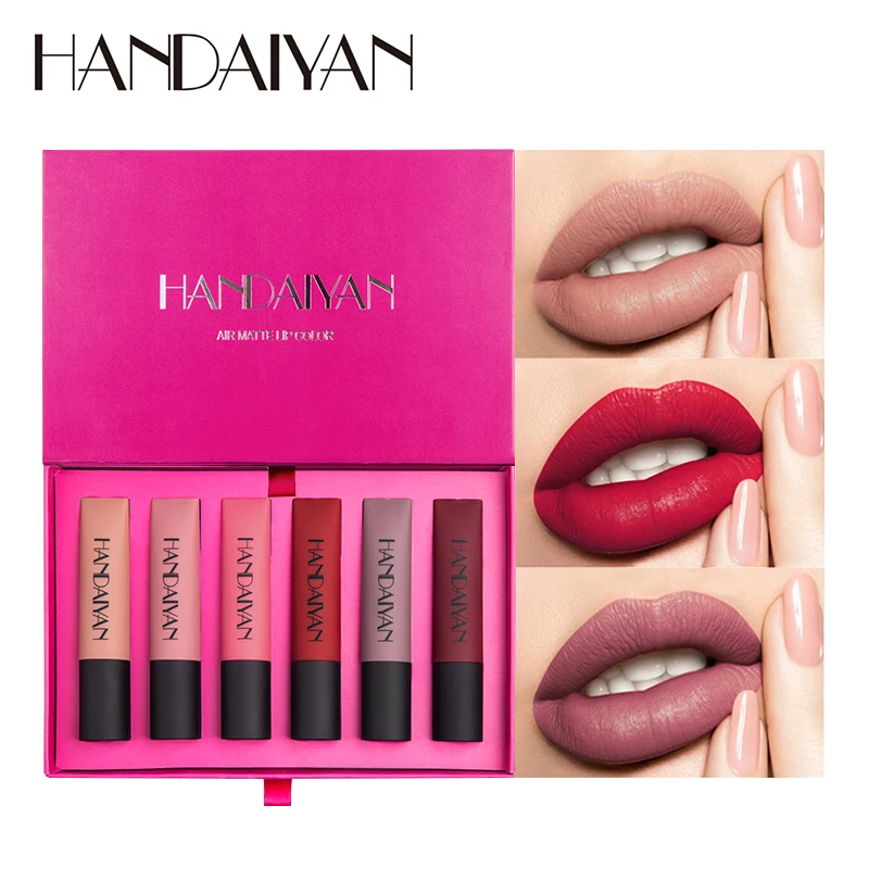 

HANDAIYAN 6PCS Lipgloss Gift Kit Matte Liquid Lipstick Private Label New Arrivals 2022 Trend Lip Gloss