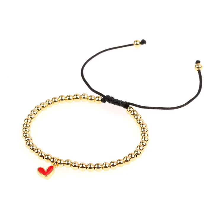 

BM1020 Hot Sale Dainty Color Enamel Heart Bracelet & Metal Ball Beads Bracelet ,Gold Plated Copper Beads Adjustable Bracelet, As photo
