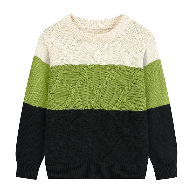 

Boys sweater color matching jacquard stripe pattern children's cardigan sweater