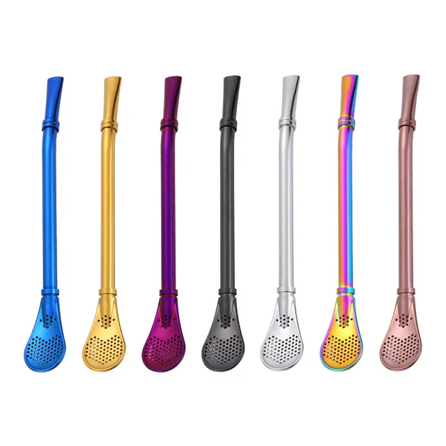 

Eco-Friendly Reusable Colorful Stainless Steel 304 Yerba Mate Bombilla Straw with Filter Spoon, Silver,gold,rose gold,rainbow,black,blue,purple