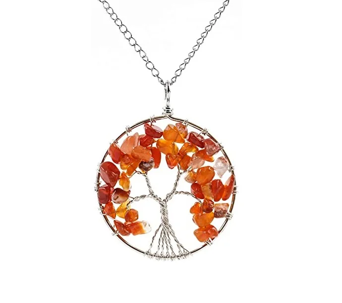 

Healing Crystals Chakra Gem Stones Jewelry Tree of Life Gemstone Pendant Necklace for Women, Picture shows