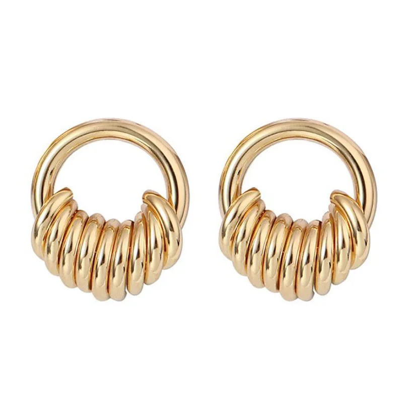 

SC European Style Korean Gold Plated Earrings Temperament Simple Cold Geometric Circle Round Studs Earrings for Women