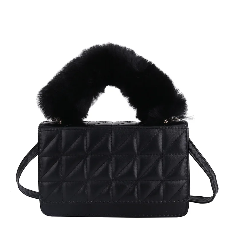 

M285 2022 New Luxury Crossbody Bags For Women Faux Fur Handle Winter Warm Female Shoulder Bag Solid Women's Handbags And Purses, White, black,brown