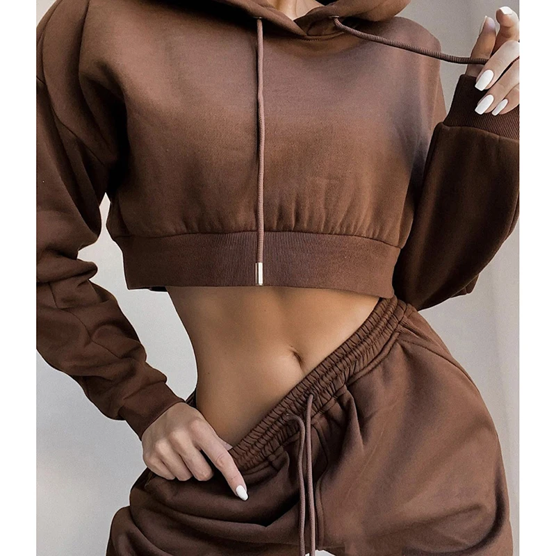 

Jogger Crop Hoodie Collection Set Women, Pink,black ,gray, white, brown