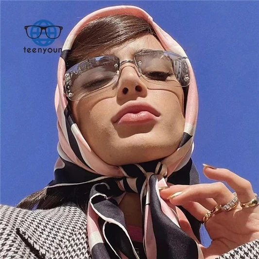 

Teenyoun Y2K Luxury Punk Sports Diamond Square Female Sun Glasses UV400 Shades Oculos Rimless Rhinestones Sunglasses 2023 New