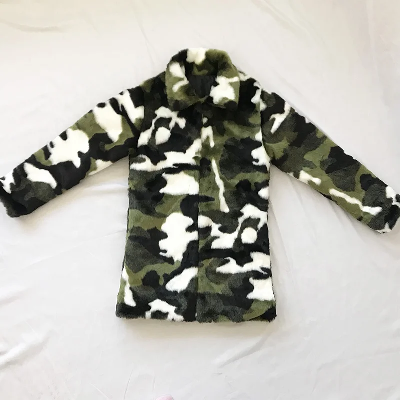 Winter Hot Fashion Factory Camouflage Mens Faux Rabbit Fur Coat