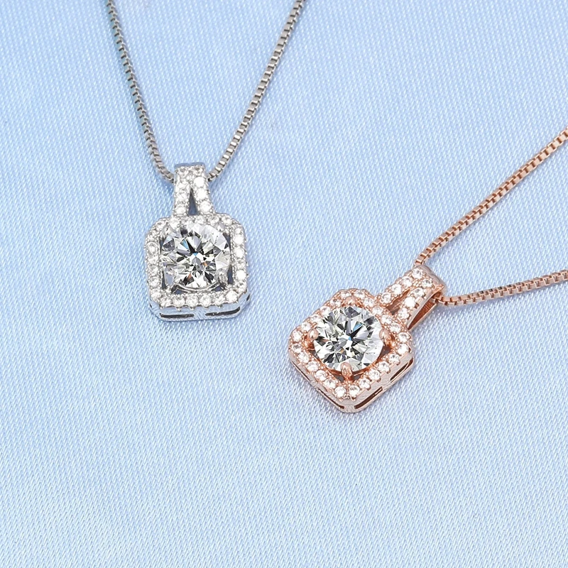 

Korean Fashion Mozambican Big Diamond Square Box Chain Female Zircon 18K Micro-inlaid Crystal Necklace, Rose gold,silver