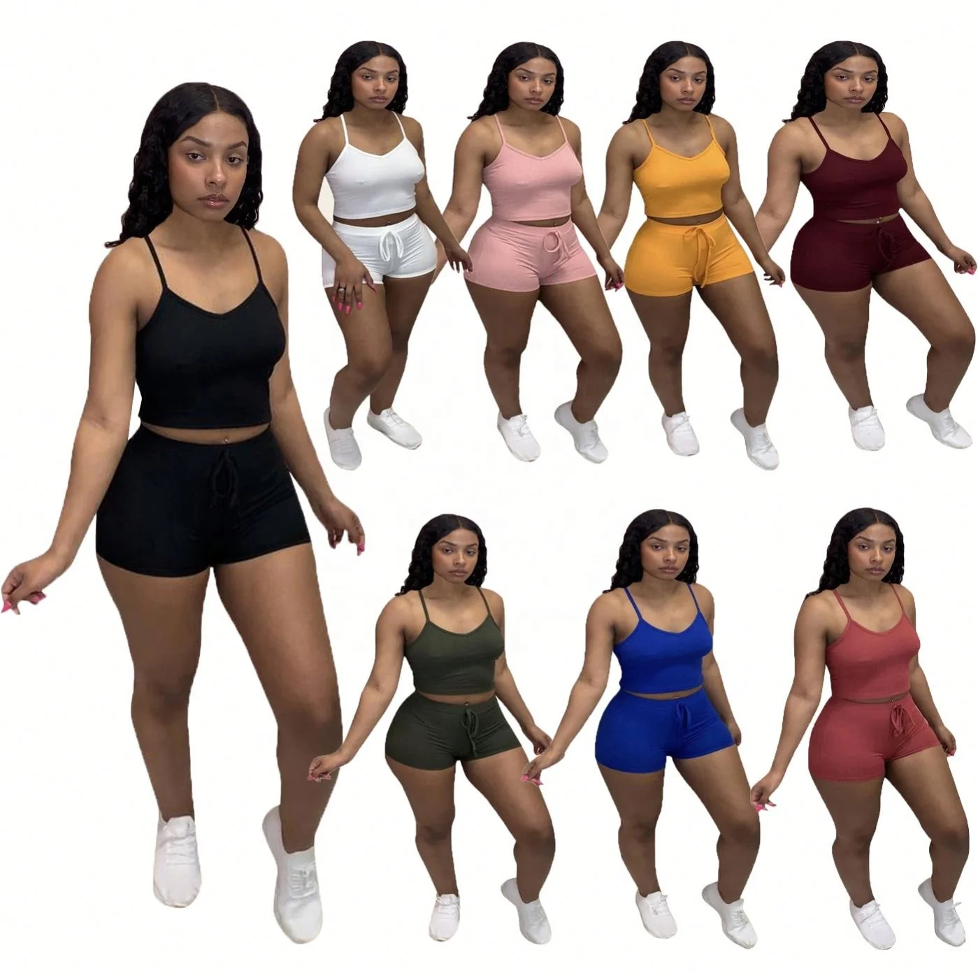 

women Sling sports outfit suit casual Deporte Yoga short set Summer Slim Bodycon Tracksuits Biker Short Sets