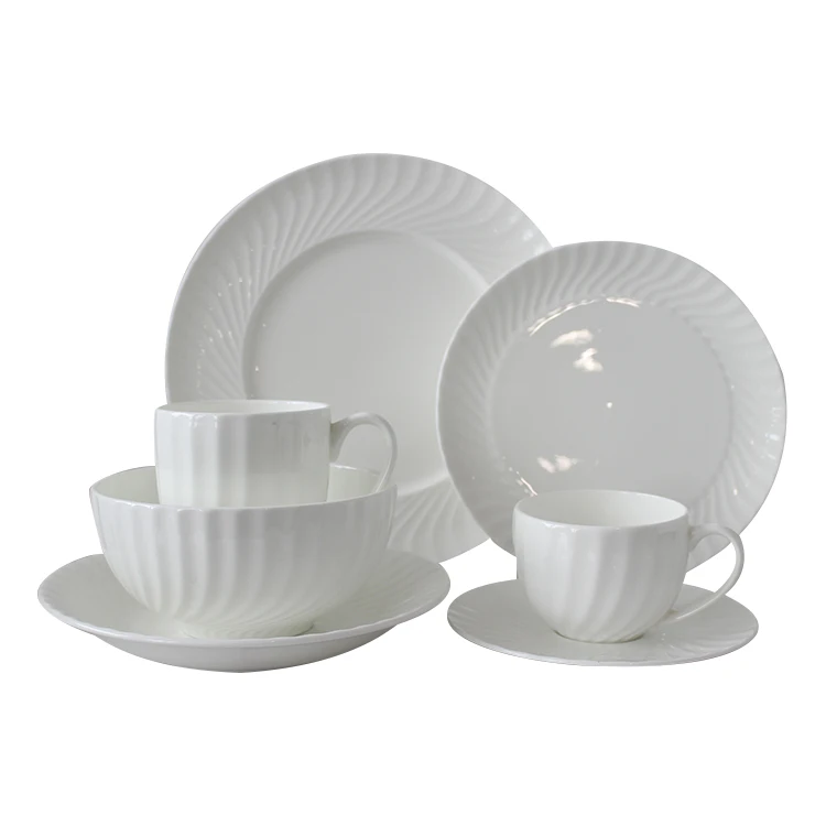 

24pcs Hot Sell Porcelain Tableware Factory 2021 White Hotel Bone China Ceramic Dinnerware, White color