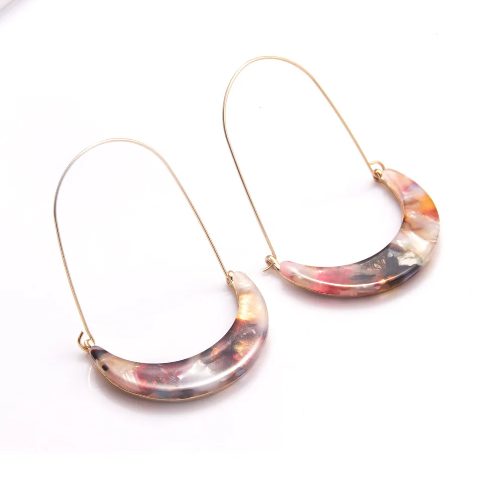 

American Handmade Customized Colored Acetate Moon Leopard Drop Earrings Fashion Acrylic Moon Shaped Pendants Hoop Earring, Picture shows/custom color