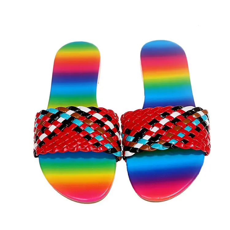 

Curlyfur fashion candy jelly colorful flat open toe weave slippers women girls beach summer slides