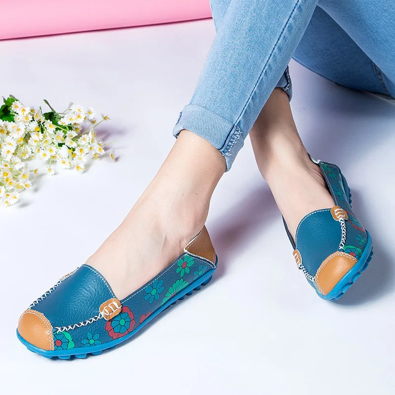 

Floral printing leather women loafers casual moccasin homm zolando for ladies embroydery
