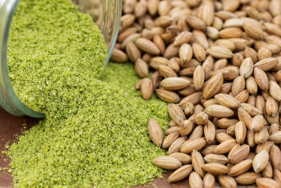 Close-up of ground celery seed in spice jar next to whole celery seeds showing texture difference