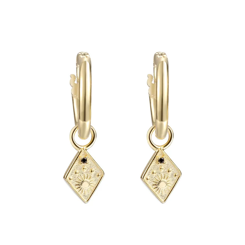 

Daidan Earrings Women Fashion Rhombus S925 Drop 18K Hoop Sun Silver Gold Plated Earrings