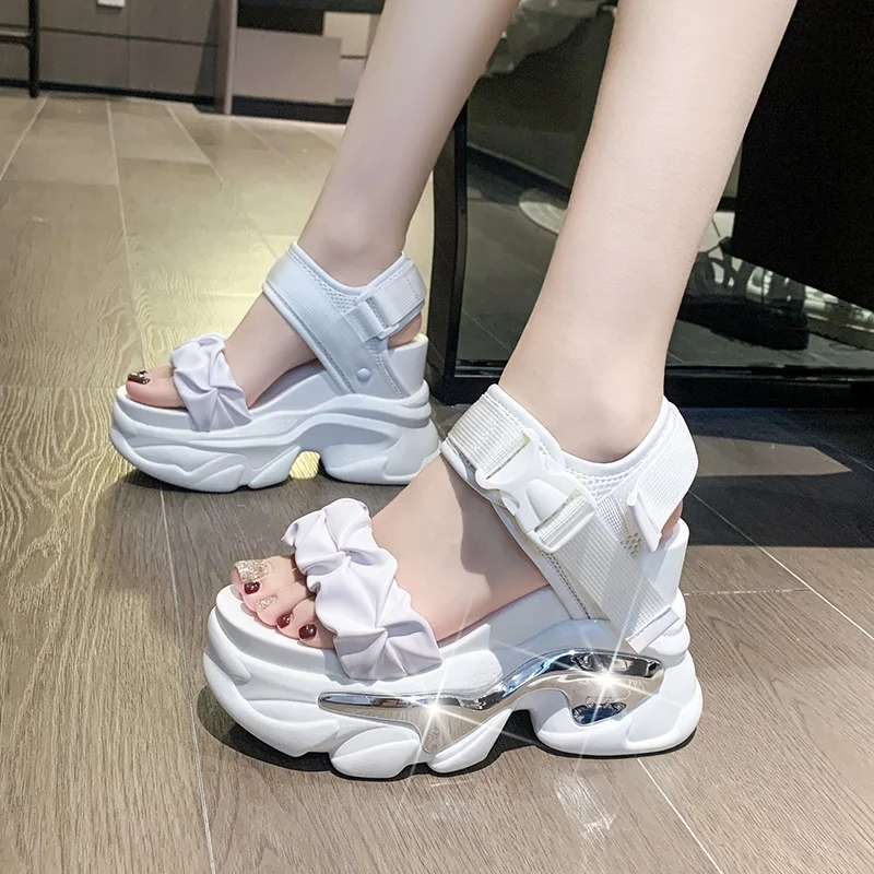 

Summer Platform Women Sandals Buckle 10CM Wedges Bling Slippers Fashion New Outside Chunky Sandals Beach Casual Slides Woman
