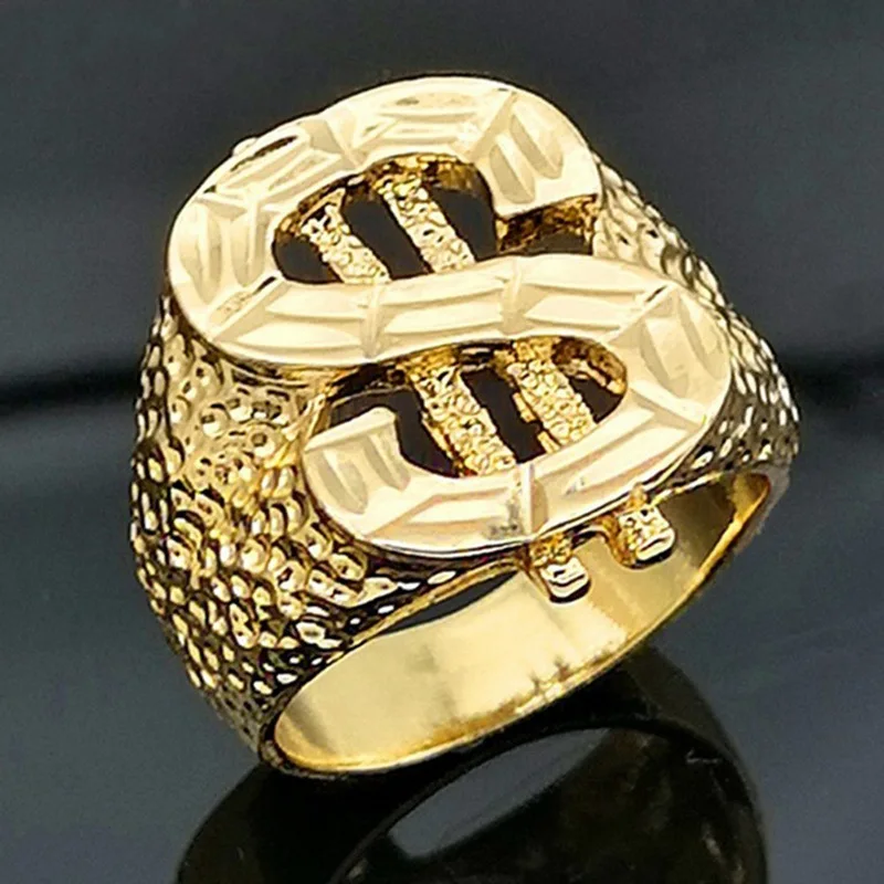 

Classic US Money Sign Ring Street Style Color Hip Hop Ring For DJ Rappers Men Personality US Dollar Signets Rings Jewelry, Gold, silver