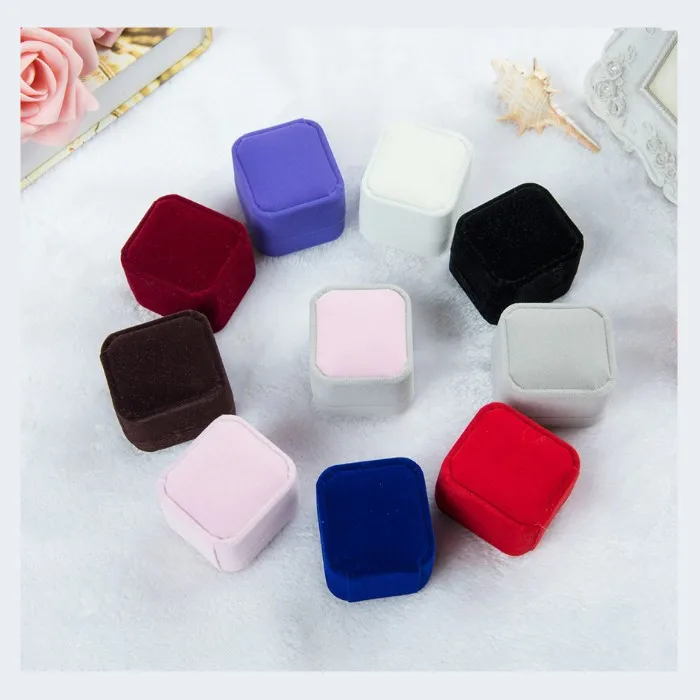 

China factory high quality sweet velvet gift earring ring box rose, Purple, black, off-white, big red, pure gray, royal blue, pinkish gray