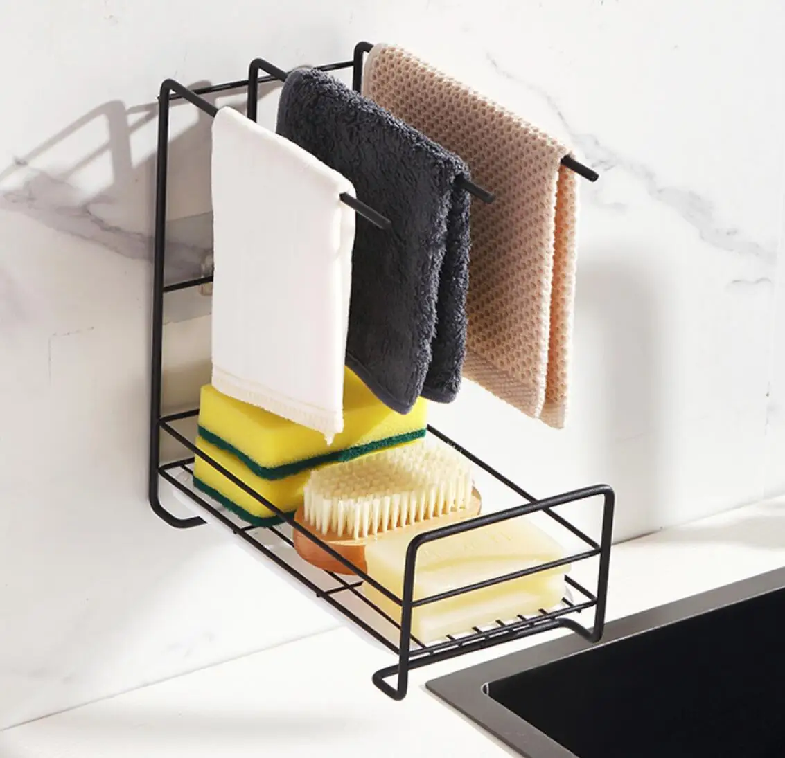 

wall mounted Sponge Holder for Kitchen Sink Brush Dish Towel Sponge Sink Organizer Liquid Drainer Rack