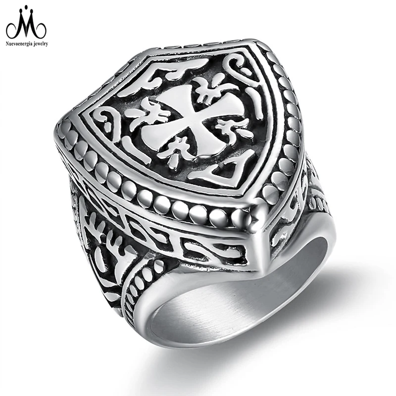 

Newest Design Men Cross Ring Stainless Steel Custom Signet Ring, Silver