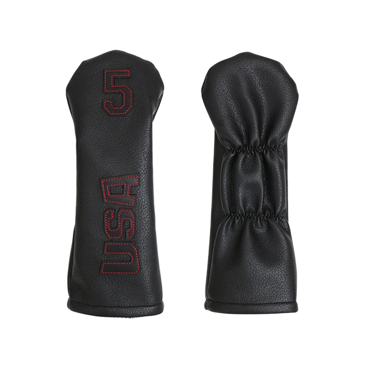 

Amazon Hot Sale Premium Black Leather Embroidery Driver Golf Number Golf Head Cover, Black or oem