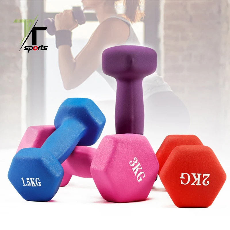

TTSPORTS Fitness Gym Equipment Fitness Alley Neoprene Dumbbell Set Coated for Non Slip Grip Hex Dumbbells Weight Set, Blue/pink/purple/red/black/green