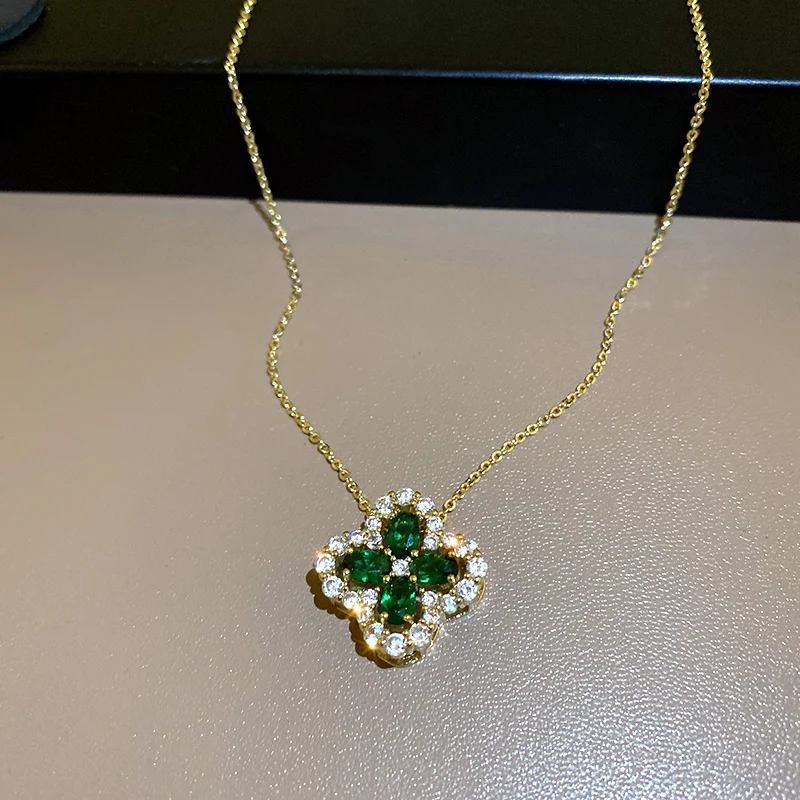 

fashion green crystal leaf necklace jewelry