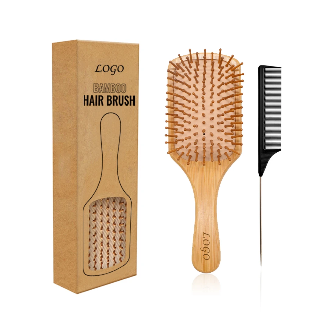 

Amazon Top-rated 2 In I Carbon Rat Tail Parting Comb Bamboo Paddle Brush Massage Hair Brush