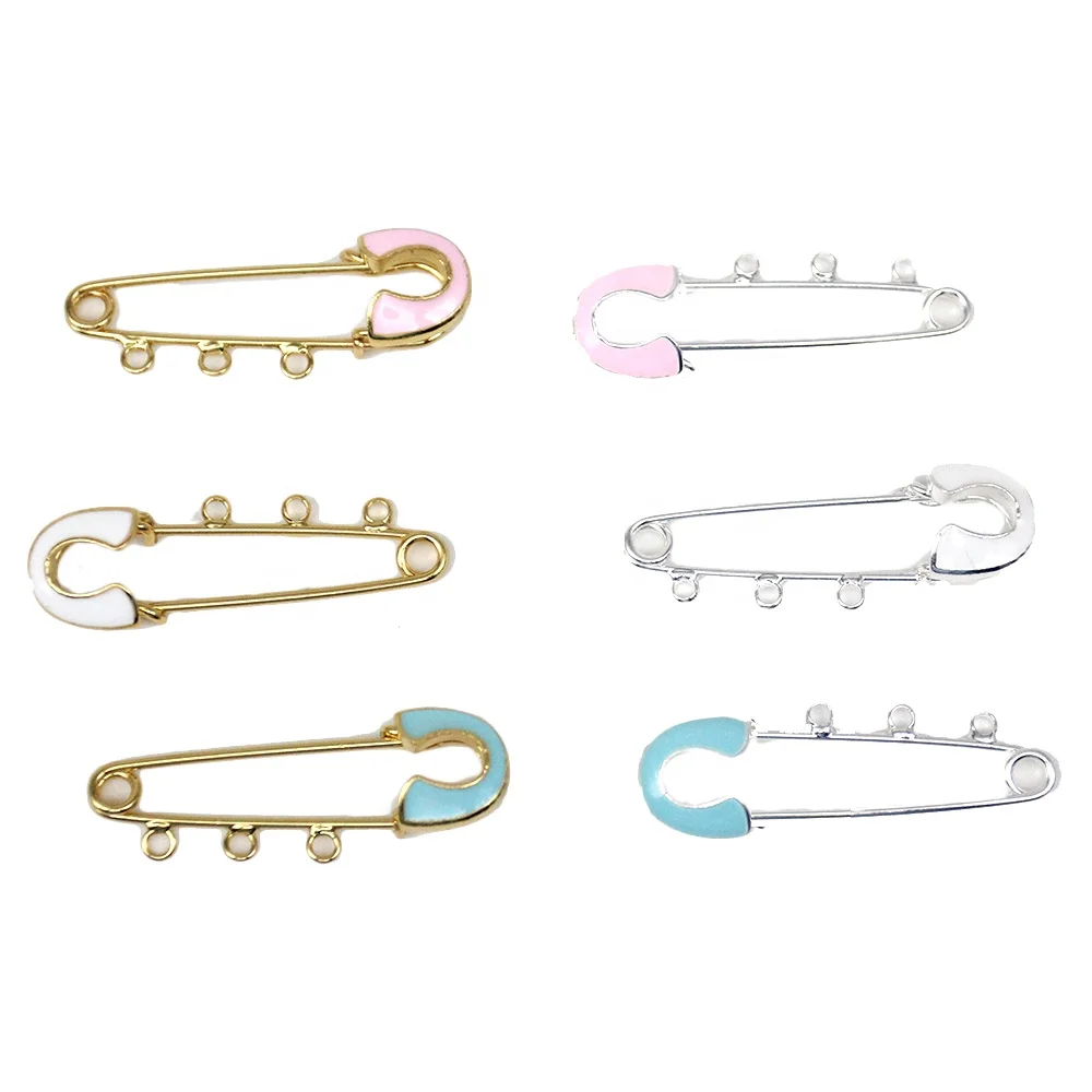 

4 CM Gold /Silver Plated Alloy Enamel Brooches Small Baby Safety Pins Crystal Hijab Scarf Pins With 3 Loops For DIY