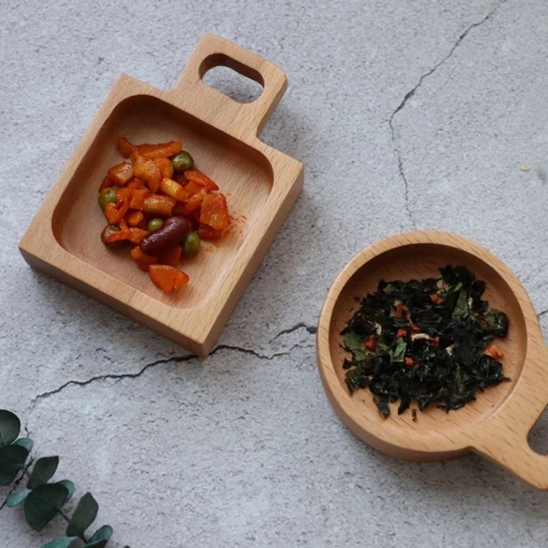 

Spot dish household solid seasoning holder home kitchen utensils wood small soy sauce dish with handle, Natural color