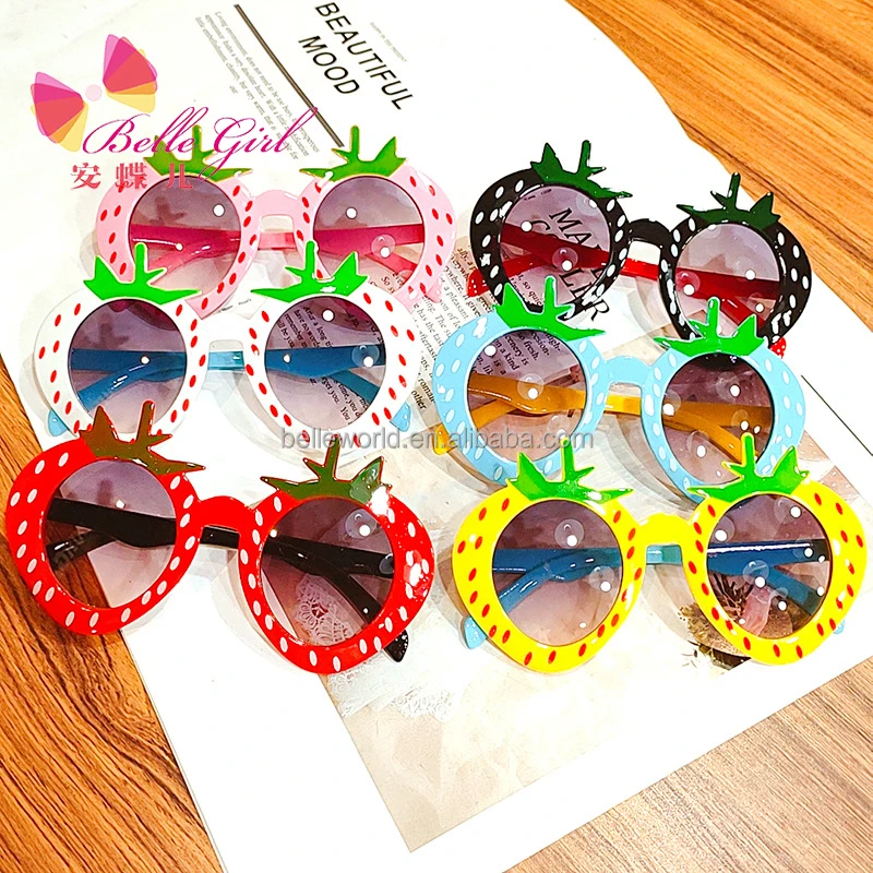 

BELLEWORLD New arrival cheap fruit plastic sun glasses strawberry red pink girls sunglasses shade eyewear for kids, 10 colors as pictures