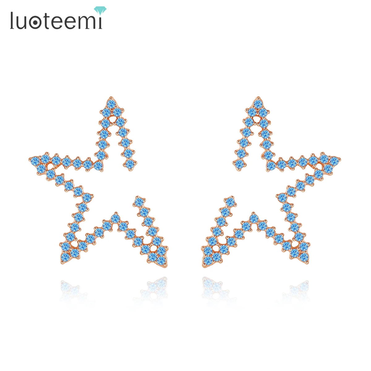 

LUOTEEMI Stars Women Girl Party Earrings Brass Cubic Zircon Star Stud Earrings