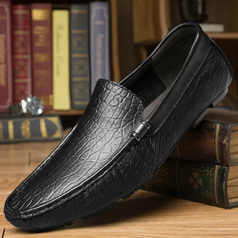 

Genuine Leather Men Shoes Luxury Brand Casual Slip on Formal Loafers Men Moccasins Italian Black Male Driving Shoes dress shoes