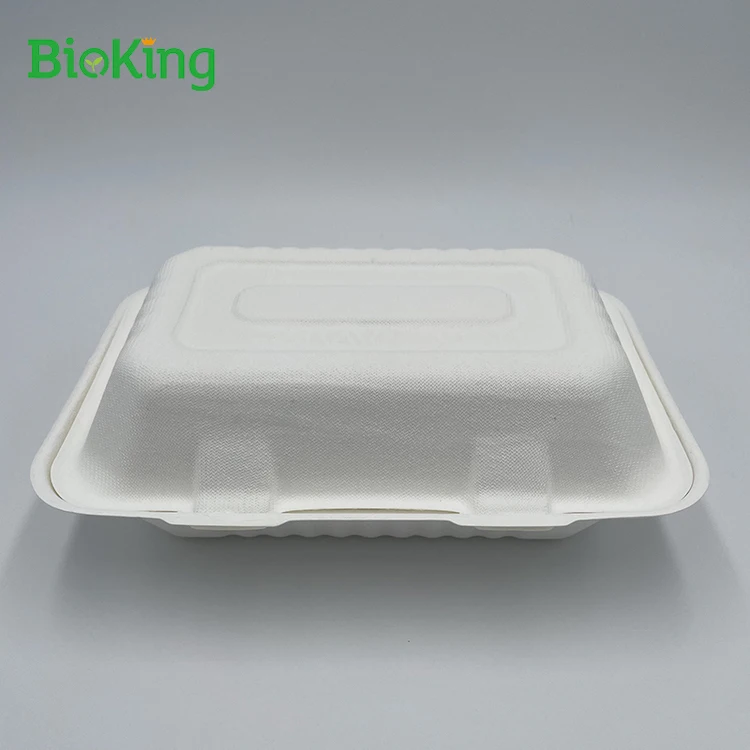 

Hot selling cornstarch container plastic food compostable disposable hinged lunch boxes, Bleached;natural