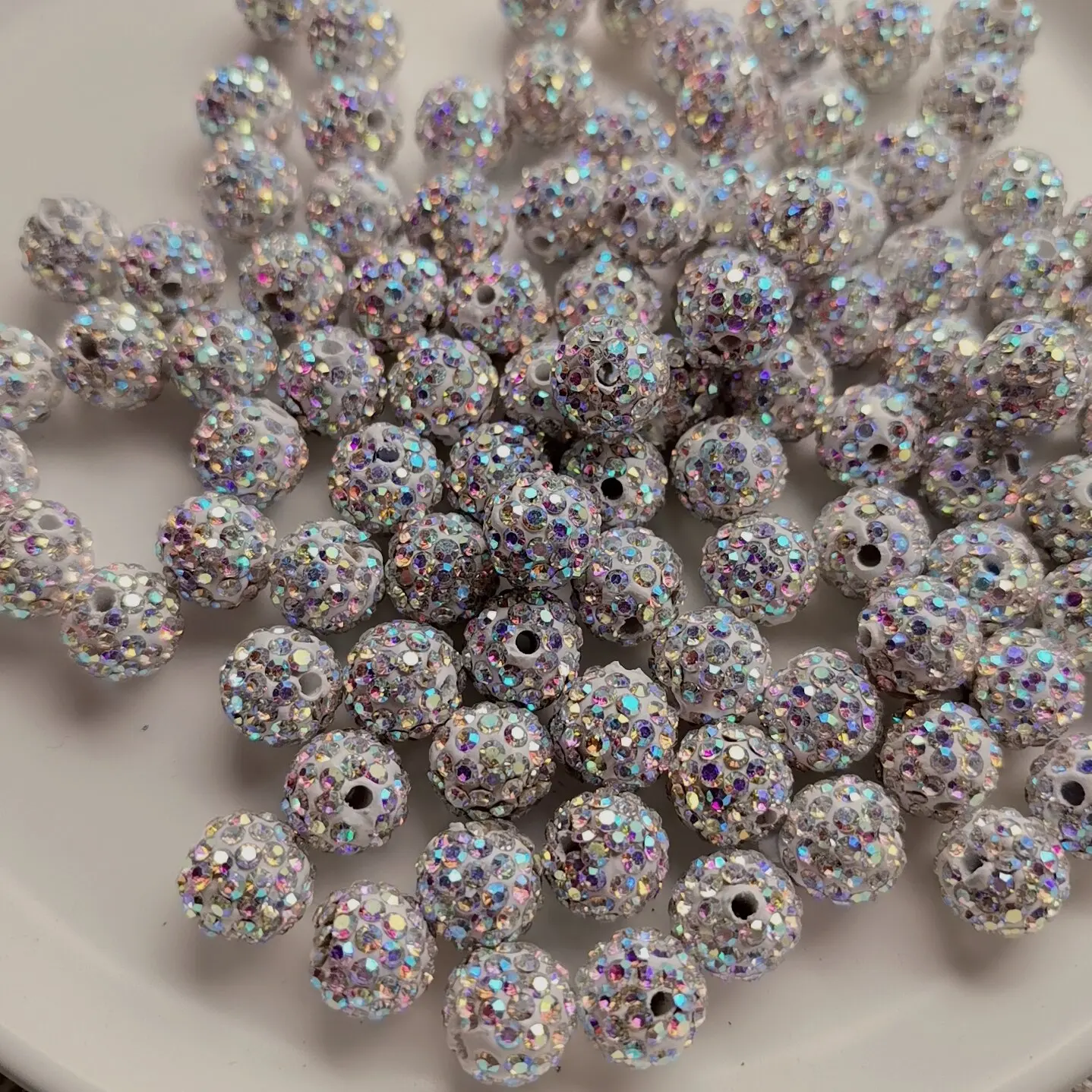 10mm Round Shape Shiny White Color Chunky Plastic Rhinestone Beads Clay Beads for Jewelry Making