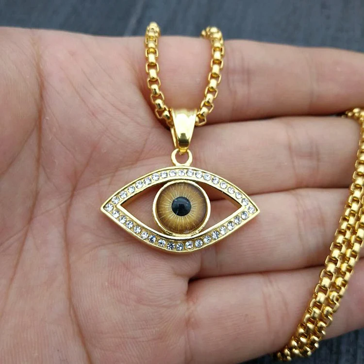 

Hot Sale Hip Hop Jewelry Stainless Steel Gold Plated Diamond Eye Horus Pendant