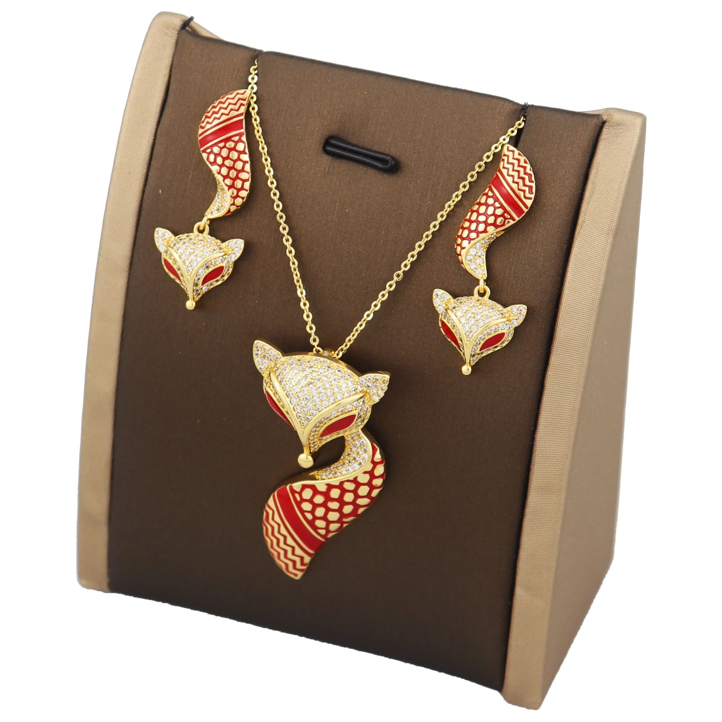 The new fox shape18K gold plated fashion jewelry sets for women with AAA zircon necklace earrings jewelry sets