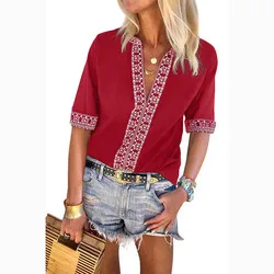 

Fashion Boho V Neck Linen Half Sleeve Blouses Ladies