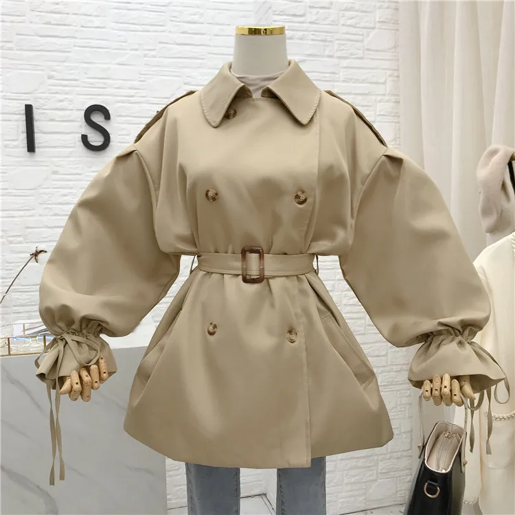 

R11 Trendy Puff Sleeve Loose Classic Fashion Women Trench Coats Turn-down Collar Casual Oversize Windbreaker Khaki