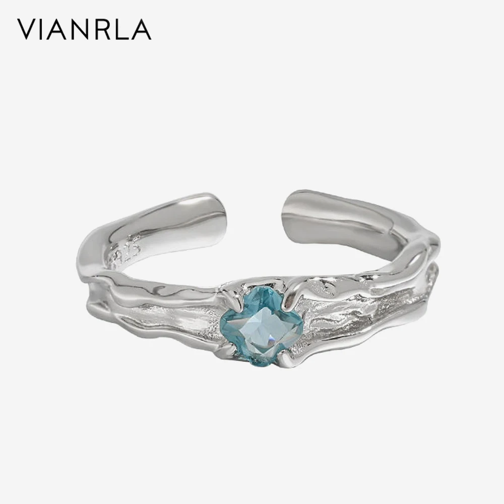 

VIANRLA 925 Sterling Silver Blue Zircon Irregular Shape Opening Adjustable Ring Elegant Minimalism Women Jewelry Drop Shipping