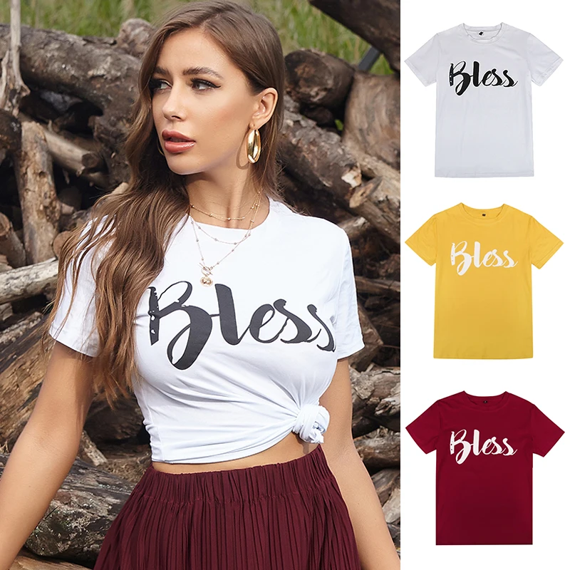 

Hot Sale Women Customized Digital Printed Bless Fashion Casual Blank T Shirt For Summer, Can do as your require