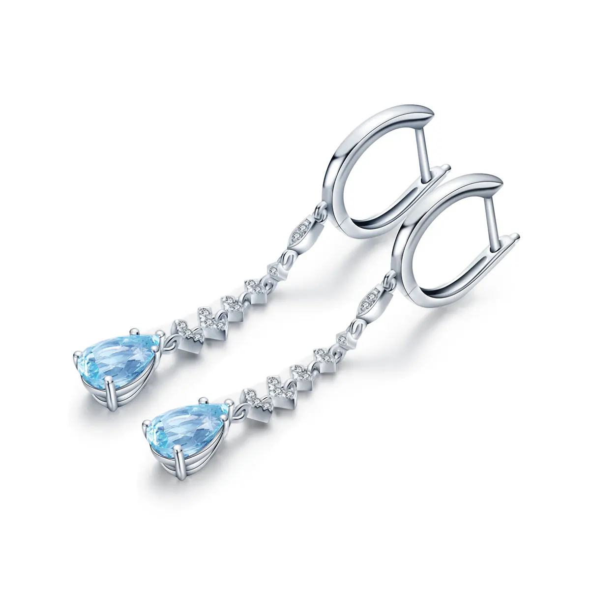 

Anster jewelry S925 sterling silver 3.07ct drop earrings lab grown aquamarine stones hoop earrings, Blue