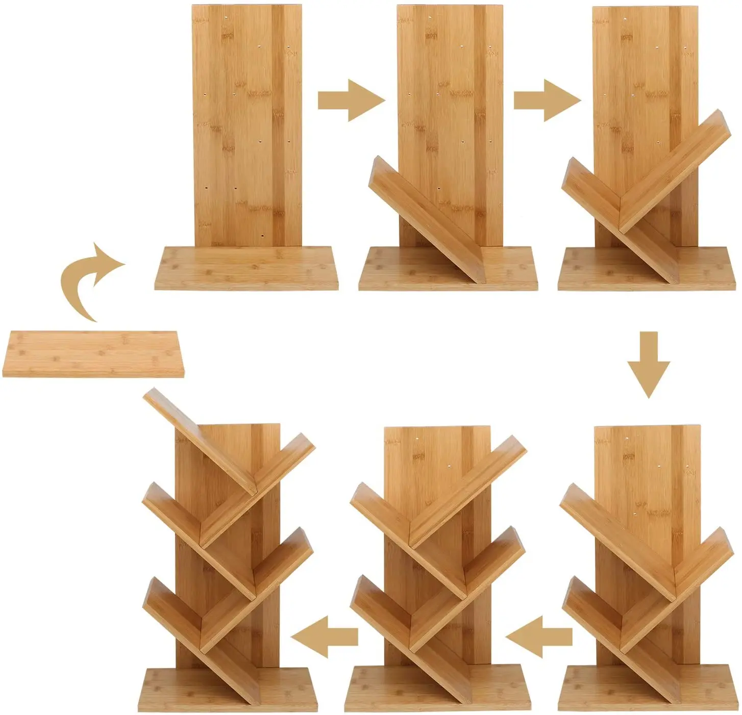 Bamboo Tree Desktop Bookshelf Wood Desk Bookcase Display Organizer